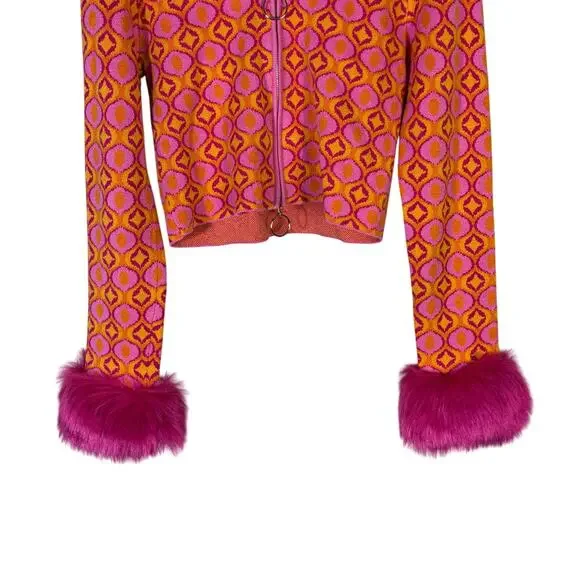 Show Me Your Mumu Zermatt Faux Fur Jacquard Sweater Pants Set Womens L Pink Y2K - Picture 5 of 11